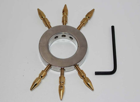 Chastity Device & Ball Stretcher With Brass Spikes - Ball and Cock Toys