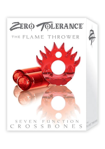 Zero Tolerance Crossbones Flame Thrower Double Bullet Red Vibrating Cock Ring - Cock Rings