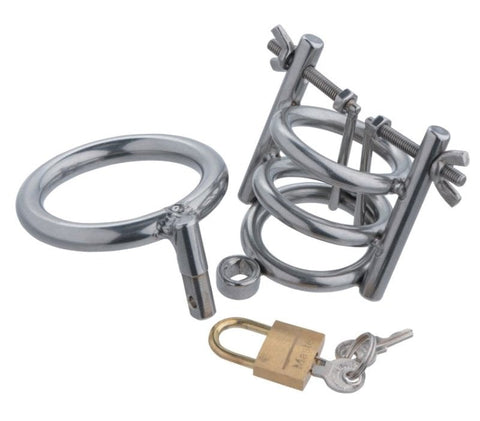 Master Series Premium Urethral Chastity Cage with Adjustable Spreaders - Cock Rings