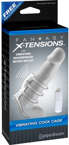 Fantasy X Tensions Vibrating Mens Cock Cage with Four Stretchy Rings - Pumps, Extenders and Sleeves