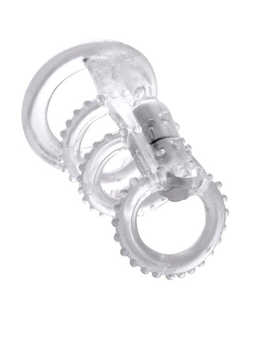 Fantasy X Tensions Vibrating Mens Cock Cage with Four Stretchy Rings - Pumps, Extenders and Sleeves