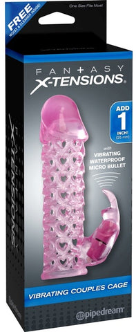 Fantasy X Tensions Vibrating Couples Cock Cage Pink with Dual Stimulation - Pumps, Extenders and Sleeves