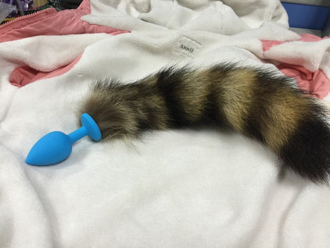 BDStyle Faux Fox Tail Silicone Butt Plug Blue 30cm Tail Pet Play - Butt Plugs