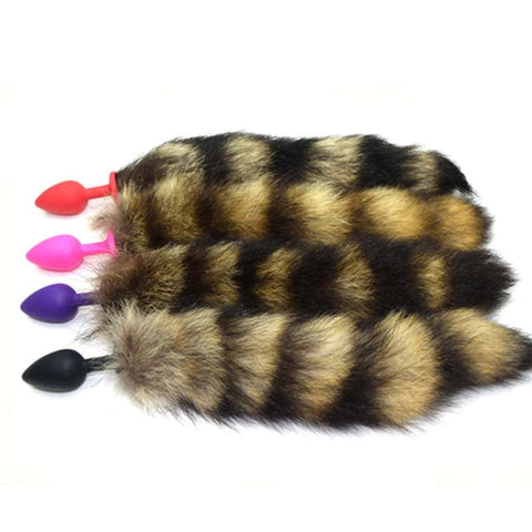BDStyle Faux Fox Tail Silicone Butt Plug Blue 30cm Tail Pet Play - Butt Plugs