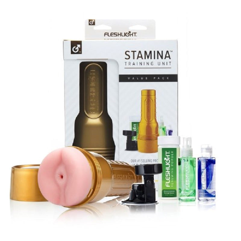 Fleshlight Stamina Training Unit Masturbator and Lubricant Value Pack - - Fleshlight Male Masturbators