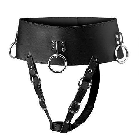 BDStyle Forced Orgasm Belt with Lockable Design and O Ring Restraints - Male Chastity
