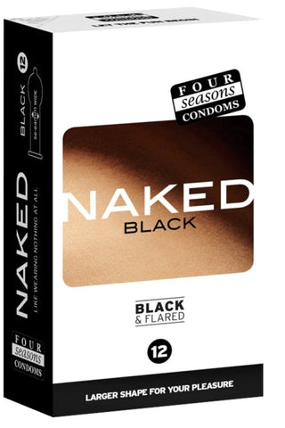Four Seasons Naked Black and Flared 12 pack Condoms with Reservoir Tip - Condoms