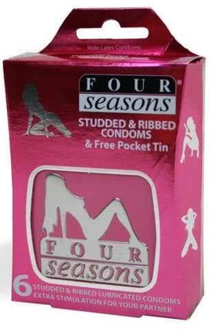 Four Seasons Studded and Ribbed Condoms in Pocket Tin 6 pack Textured - Condoms