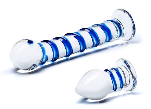 Glas Double Penetration Glass Swirley Dildo and Butt Plug Set - Anal Dildos