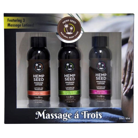 Earthly Body Hemp Seed Massage A Trois Scented Massage Lotion Kit 3 Scents - Water Based Lubes