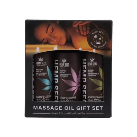 Earthly Body Hemp Seed Massage Oil Trio Gift Set Edible Natural Oils - Oil Based Lubes