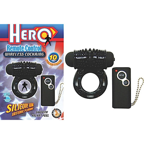 Nasstoys Hero Remote Control Wireless Cock Ring Black 10 Vibration Modes - Cock Rings