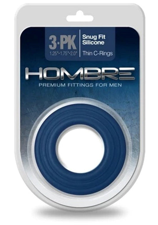 Hombre Snug-Fit Silicone Thin C-Rings 3 pk Navy - - Stretchy Cock Rings