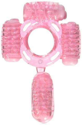 Hott Products Humm Dinger Super Quad Ring Pink with Four Motor Design - Cock Rings