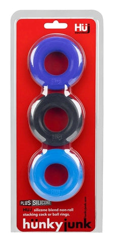 Hunkyjunk HUJ3 C Ring 3 Pack Multi Colour Stackable Design - Cock Rings