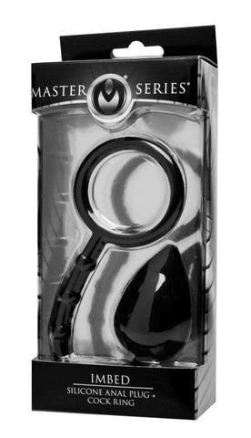 XR Brands Imbed L Silicone Anal Plug and Cock Ring Dual Stimulation - Cock Rings