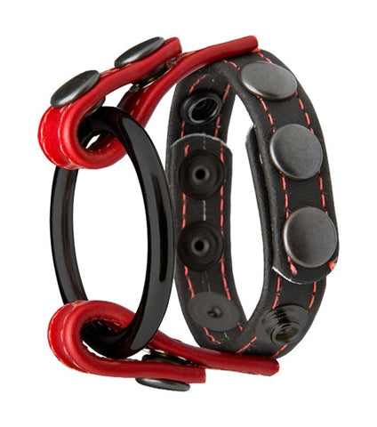Doc Johnson Kink Cock and Ball Masters Rings Black and Red Adjustable - Stretchy Cock Rings