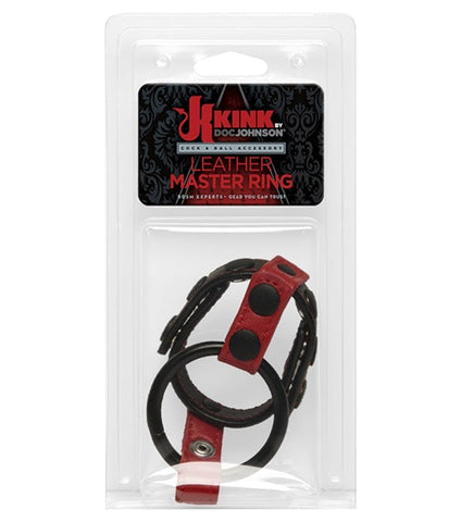 Doc Johnson Kink Cock and Ball Masters Rings Black and Red Adjustable - Stretchy Cock Rings