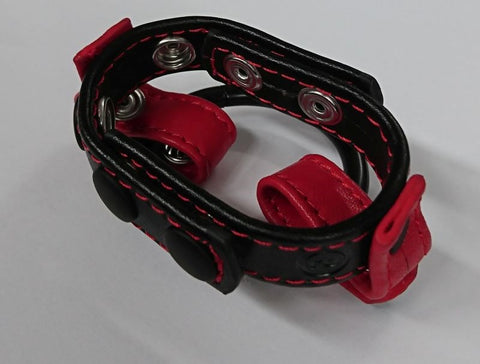 Doc Johnson Kink Cock and Ball Masters Rings Black and Red Adjustable - Stretchy Cock Rings