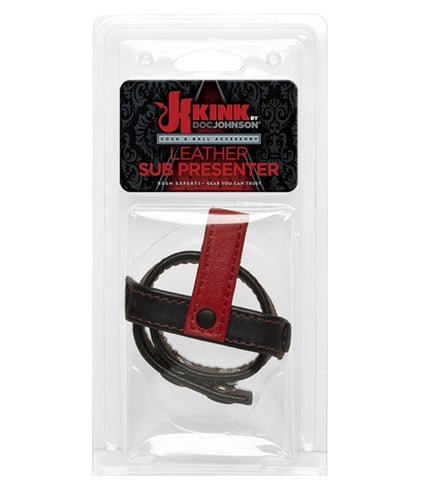 Doc Johnson Kink Cock and Balls Sub Presenter Black Red Leather Cage - Stretchy Cock Rings