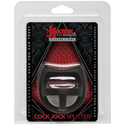 Doc Johnson Kink Cock Jock Silicone Splitter Black Dual Ring Cock Ring - Cock Rings