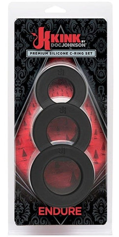 Kink Endure Silicone C-Ring Set Black - Stretchy Cock Rings