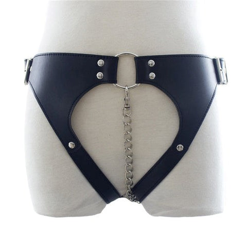 BDStyle Leather & BDSM Thong with Chain with Adjustable Straps - Male Chastity