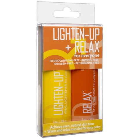Doc Johnson Lighten Up + Relax 2 Pack Anal Lube Set Skin Tone Cream - Delay and Excite Sprays