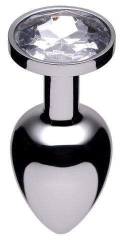 XR Brands Lucent Jewel Accented Anal Plug Chrome Steel with Jewel Base - Butt Plugs