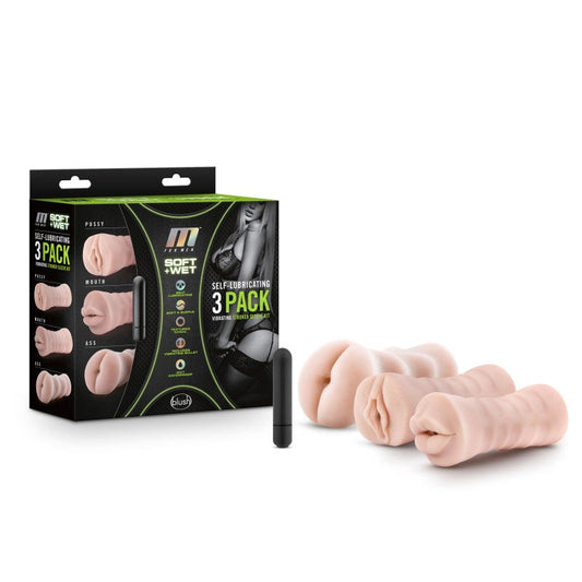 M For Men Self-Lubing Vibrating Strokers 3-Pack - - Masturbators and Strokers