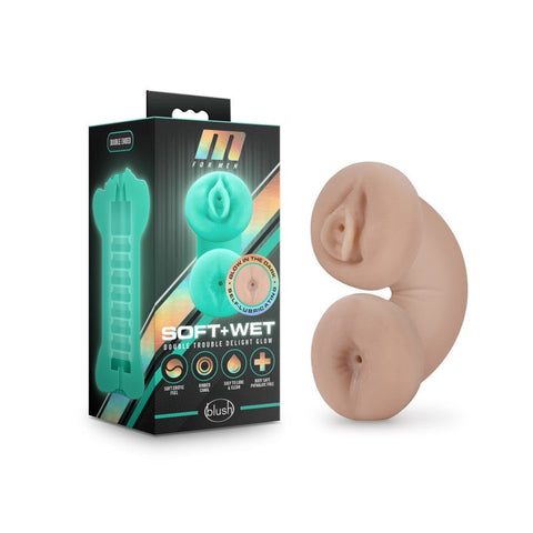 M For Men Double Trouble Stroker Self Lubricating Glow in the Dark Masturbator - Masturbators and Strokers