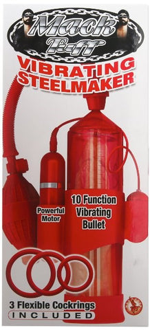 Nasstoys Mack Tuff Vibrating Steelmaker Pump Red with 10 Speed Bullet - Pumps, Extenders and Sleeves