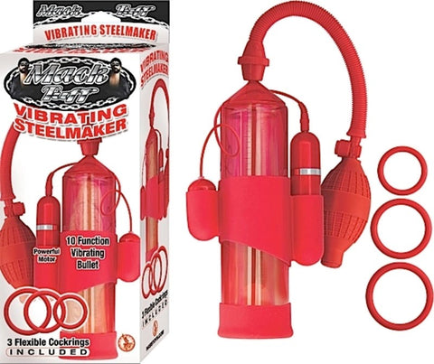 Nasstoys Mack Tuff Vibrating Steelmaker Pump Red with 10 Speed Bullet - Pumps, Extenders and Sleeves