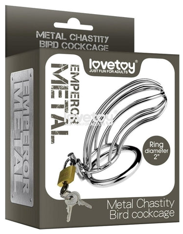 Lovetoy Metal Chastity Bird Cock Cage with Brass Padlock and 3 Keys - Male Chastity