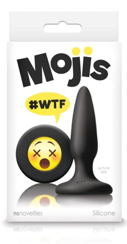 NS Novelties Mojis WTF Silicone Plug Black with Emoji Base Design - Butt Plugs