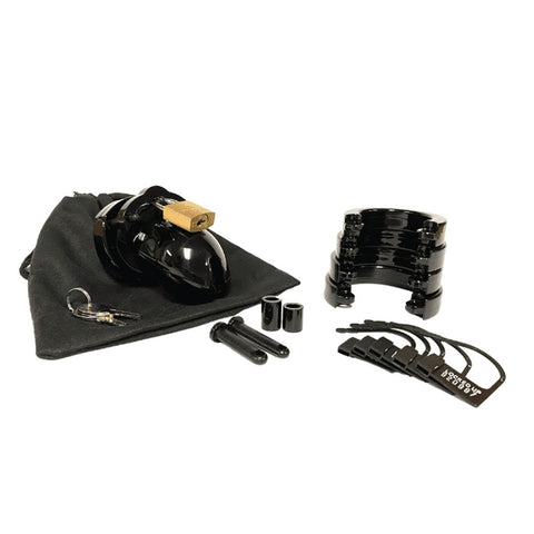 Mr. Stubb Chastity Cock Cage Kit Black with Multiple Ring Sizes - Male Chastity