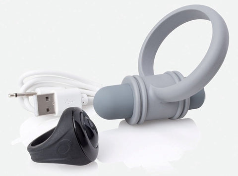 My Secret Screaming O Rechargeable Vibrating Ring Set Grey with Remote Ring - Cock Rings
