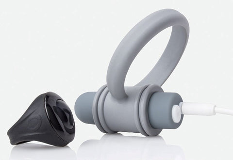 My Secret Screaming O Rechargeable Vibrating Ring Set Grey with Remote Ring - Cock Rings