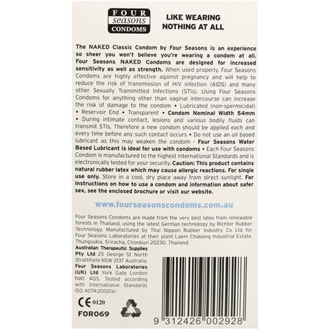 Four Seasons Naked Classic Condoms 54mm Width Ultra Thin Protection - Condoms