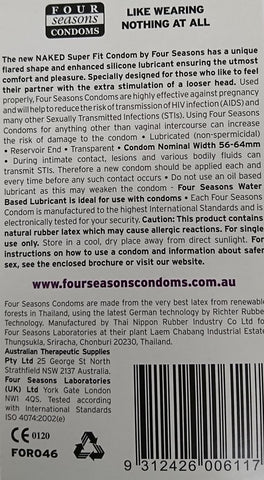 Four Seasons Naked Super Fit Condoms 12 pack Flared Shape Design - Condoms
