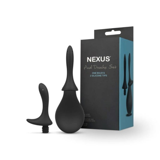 Nexus Anal Douche Set Black Top Cock Fittings - - Anal Cleansing