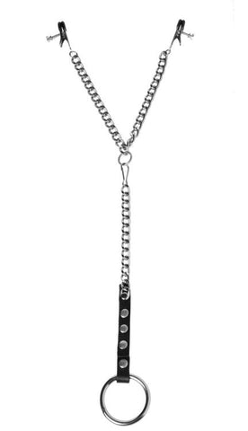 XR Brands Nipple Clamps And Cock Ring Set with Adjustable Chain - Cock Rings