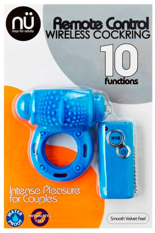Nu Sensuelle 10 Function Remote Control Wireless Cockring Blue Remote Control - Cock Rings