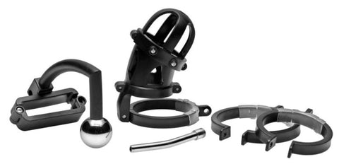 XR Brands Oppressor Male Confinement Chastity Cage with Ball Clamp - Cock Rings