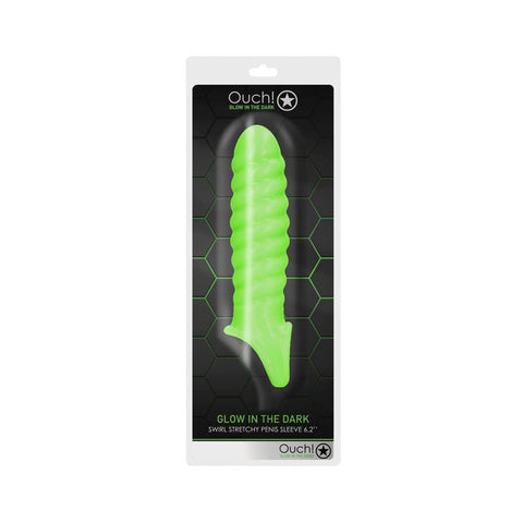 OUCH! Glow in Dark Swirl Stretchy Penis Sleeve with Luminescent Texture - Pumps, Extenders and Sleeves