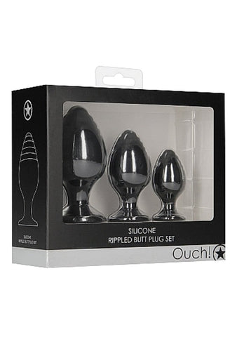 Shots Toys Ouch! Rippled Pleasure Plug Sensational 3 Piece Set - Butt Plugs