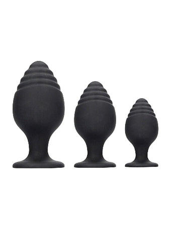 Shots Toys Ouch! Rippled Pleasure Plug Sensational 3 Piece Set - Butt Plugs