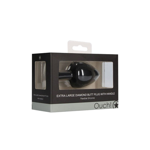 Shots Toys OUCH! XL Diamond Butt Plug With Handle Black with Ergonomic Handle - Butt Plugs