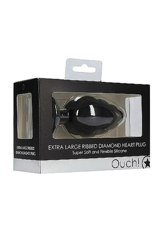 Shots Toys OUCH! XL Ribbed Diamond Heart Plug with Diamond Heart Base - Butt Plugs