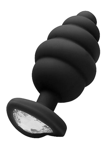 Shots Toys OUCH! XL Ribbed Diamond Heart Plug with Diamond Heart Base - Butt Plugs